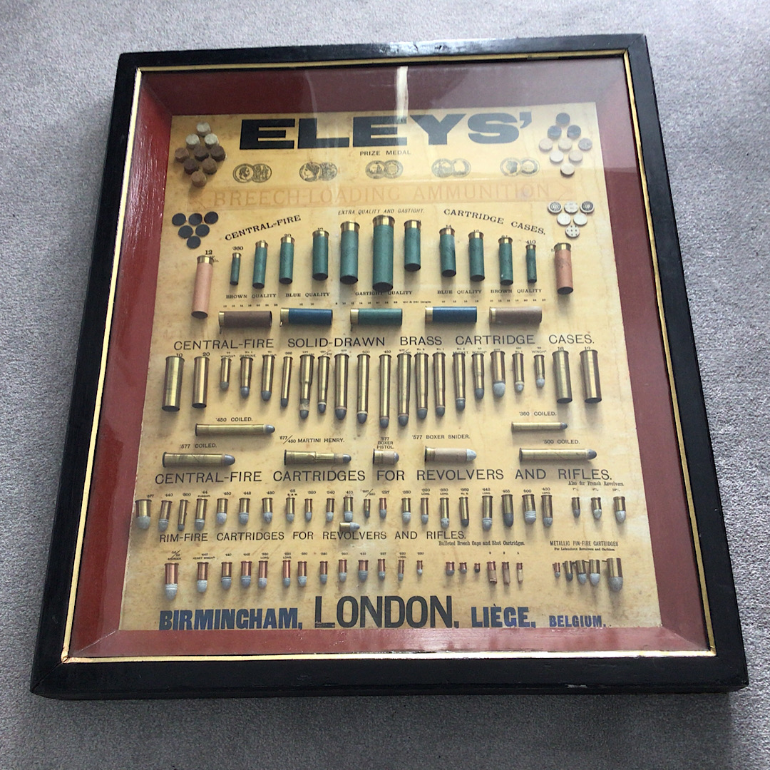 Vintage Eley’s Breech Loading Ammunition Cartridge display board consisting of 95 Cartridges
