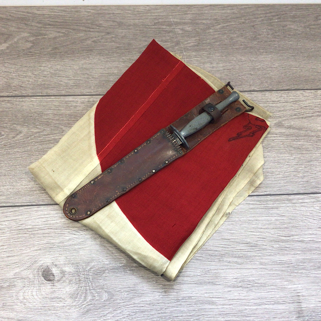 USMC Raider Knife blade etched 2nd Raider Battalion with a captured Japanese flag
