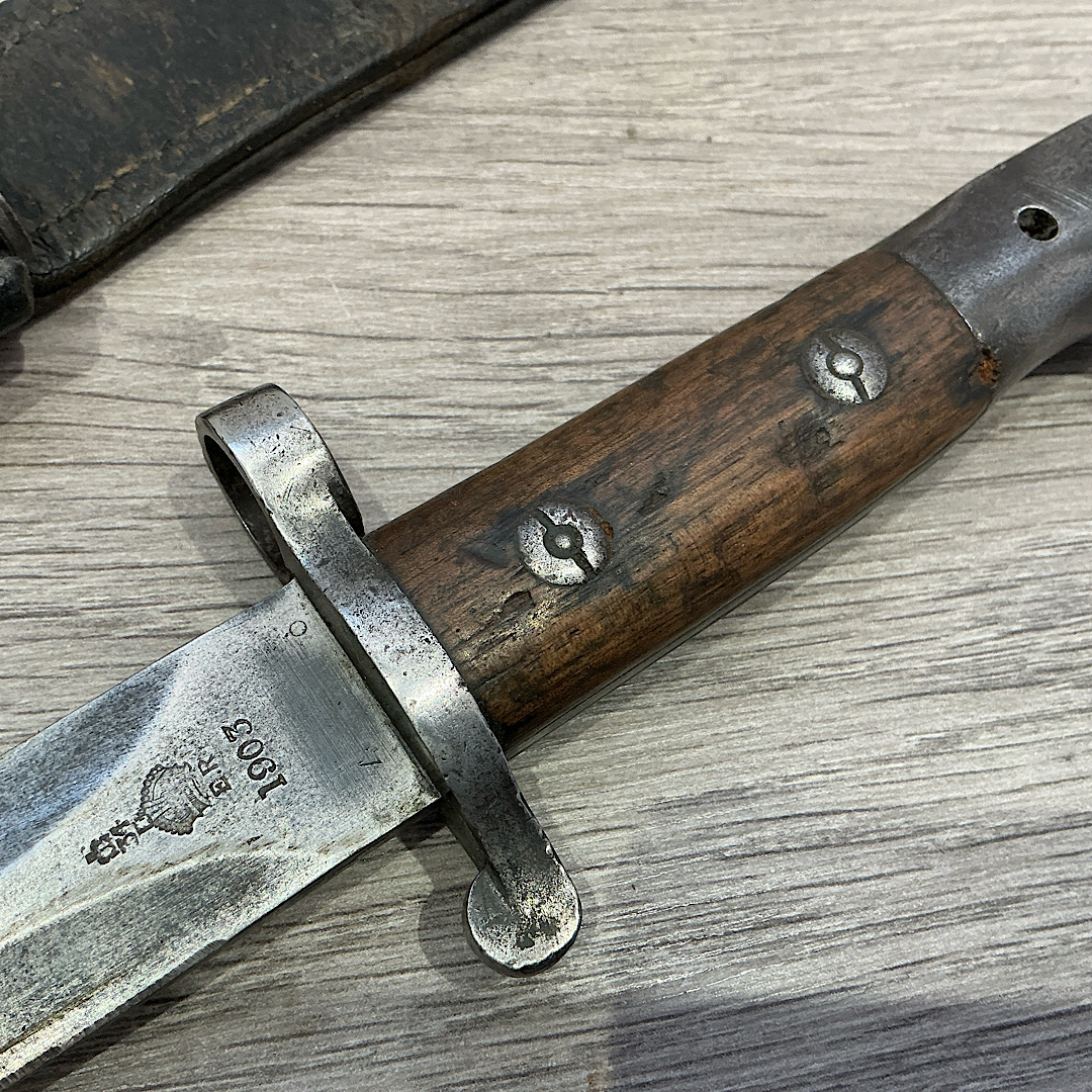 1903 bayonet 3rd Cheshire unit marked in Indian manufactured scabbard - Image 13